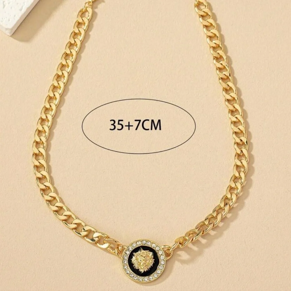 Gold Shiny Lion Head Pendant Choker Necklace - Picture 5 of 5